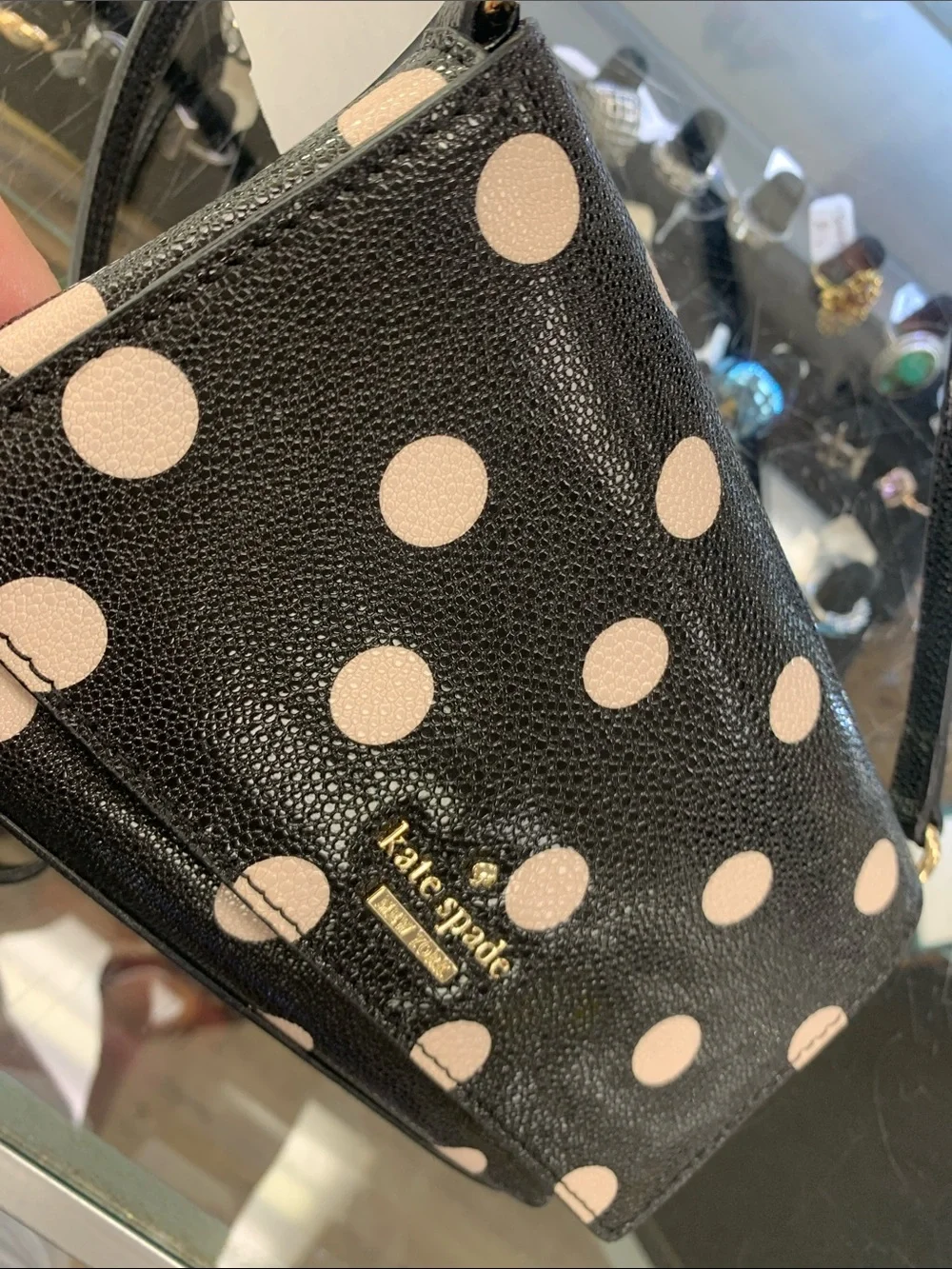 kate spade Black and Light Pink Polka Dot Crossbody Bag